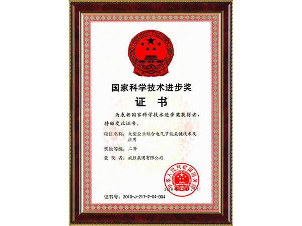 國家科學(xué)技術(shù)進(jìn)步獎(jiǎng)（大型企業(yè)綜合電氣節(jié)能關(guān)鍵技術(shù)及應(yīng)用二等獎(jiǎng)）